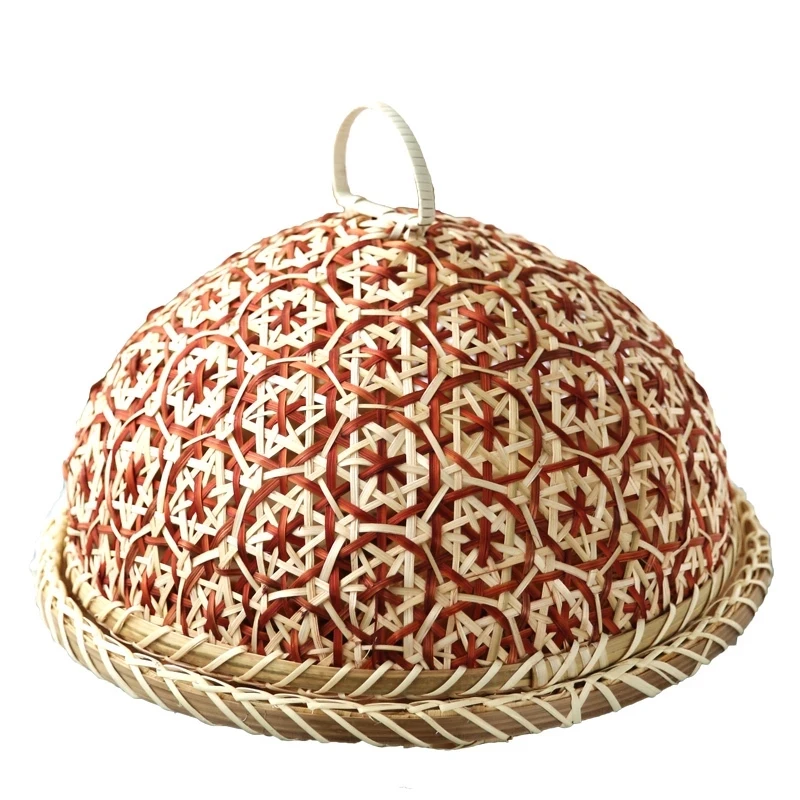 
Handmade bamboo basket with lid round storage basket fruit basket creative 
