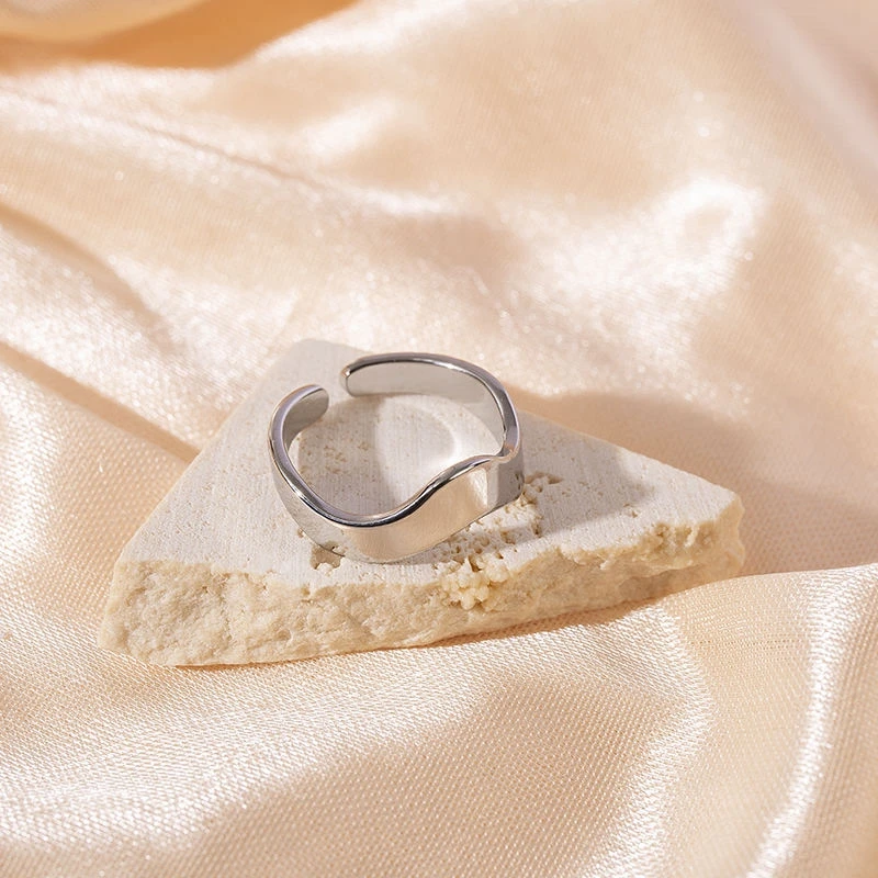 Adjustable wave line shape high polished gold and silver ring 18k gold-plated stainless steel ring