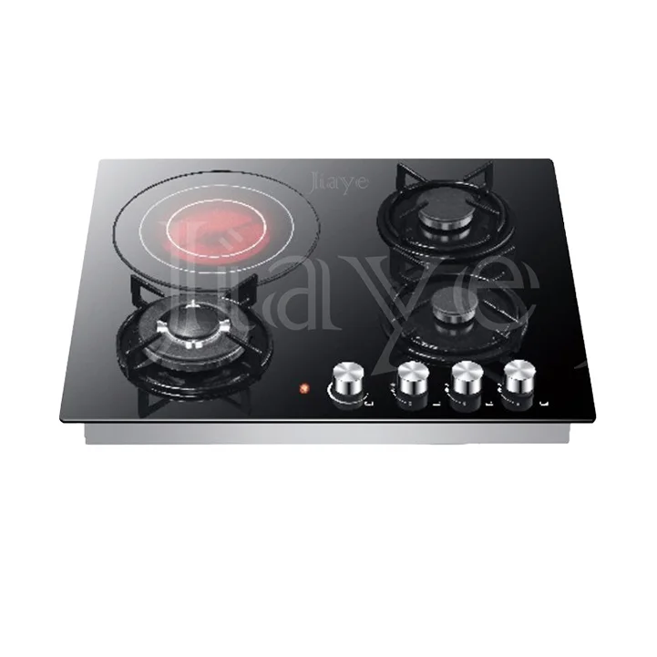 Multiple Cooktops Gas and Electric Hob Black Glass Panel 4 Burners Combined Stove