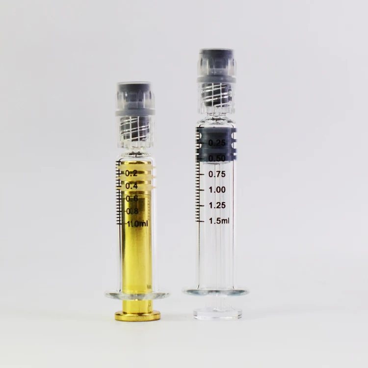  1 мл стеклянный шприц с металлическим поршень Luer lock для CBD масла 1cc предварительно заполненная масляная
