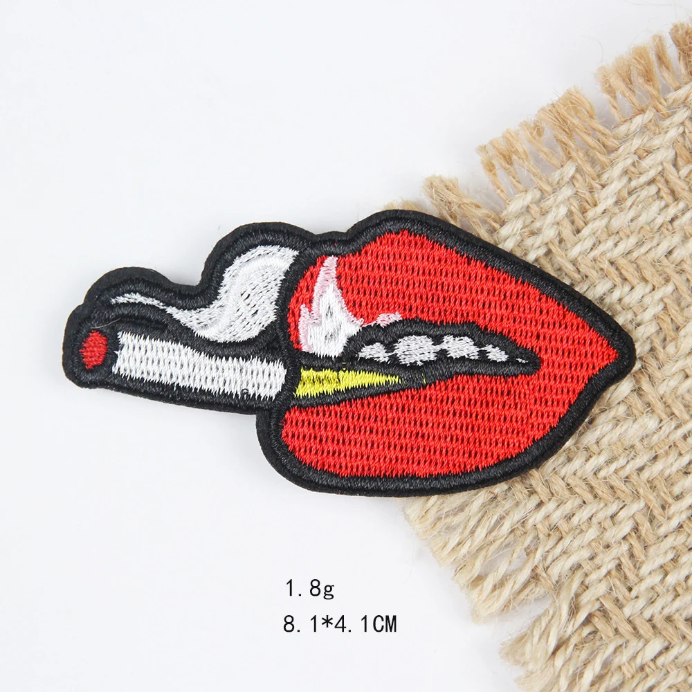 hot sale custom sexy red pink color kiss mouth lips embroidery felt iron on patches for clothes bag
