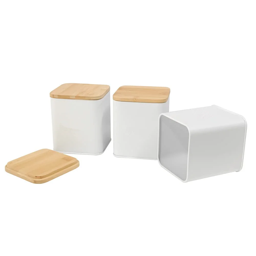 Wholesale Metal Square Canister Box Set Airtight Food Storage Canister With Bamboo Lid