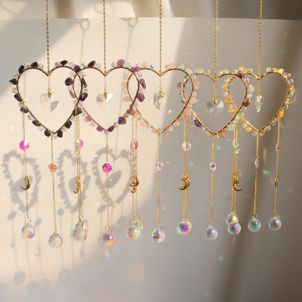 Wholesale crystal suncatchers heart sun catchers Handmade Hanging Big Wind Chime Sun Catcher