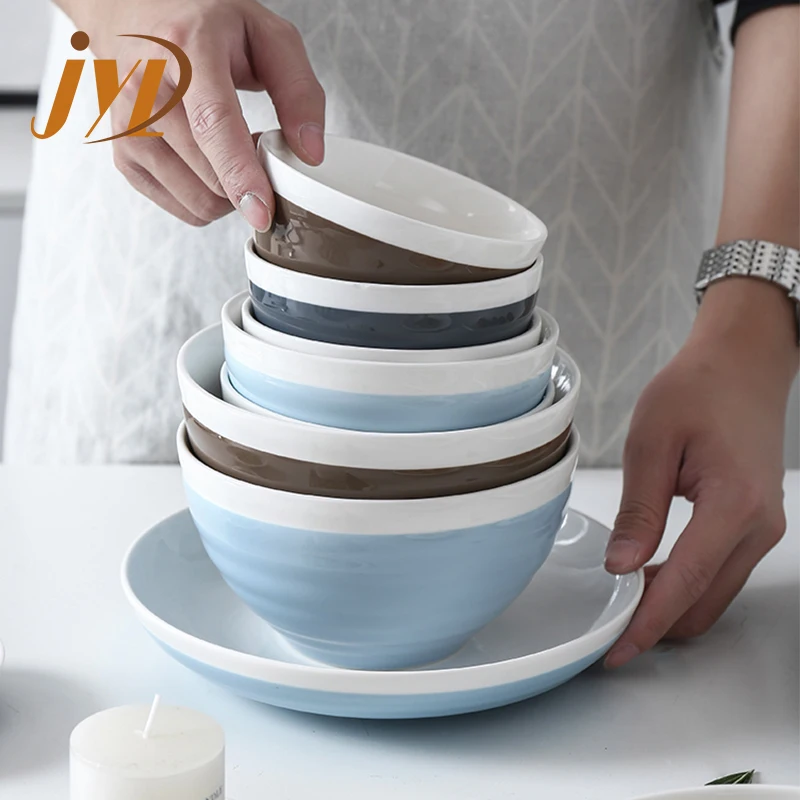 China Factory 8 Inch Japanese Style Microwave Ceramic Deep Ramen Noodle Mis Dinner Soup Bowl Plate For Hotel Home