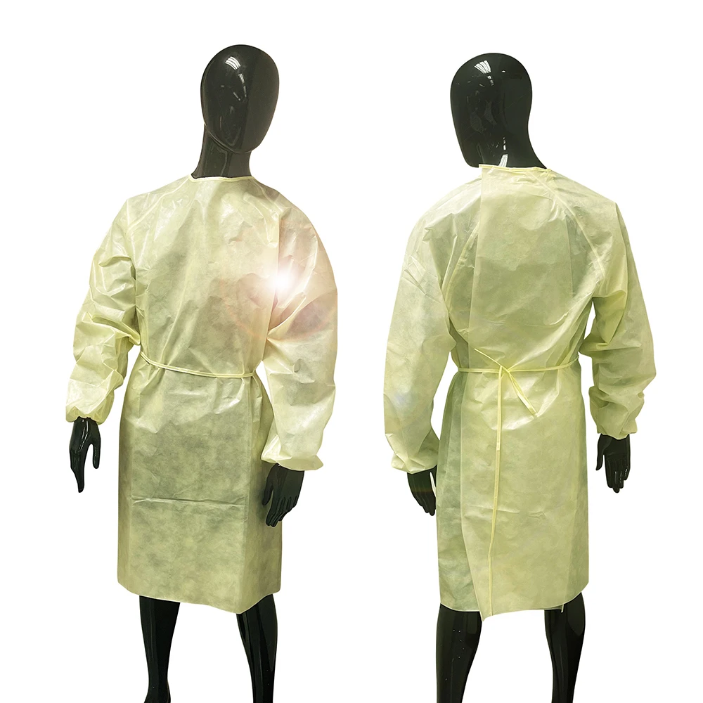 New Design China Factory Long Sleeve Water Proof Sms Clothing Yellow Aami Standard Level 1 Gown For Adult