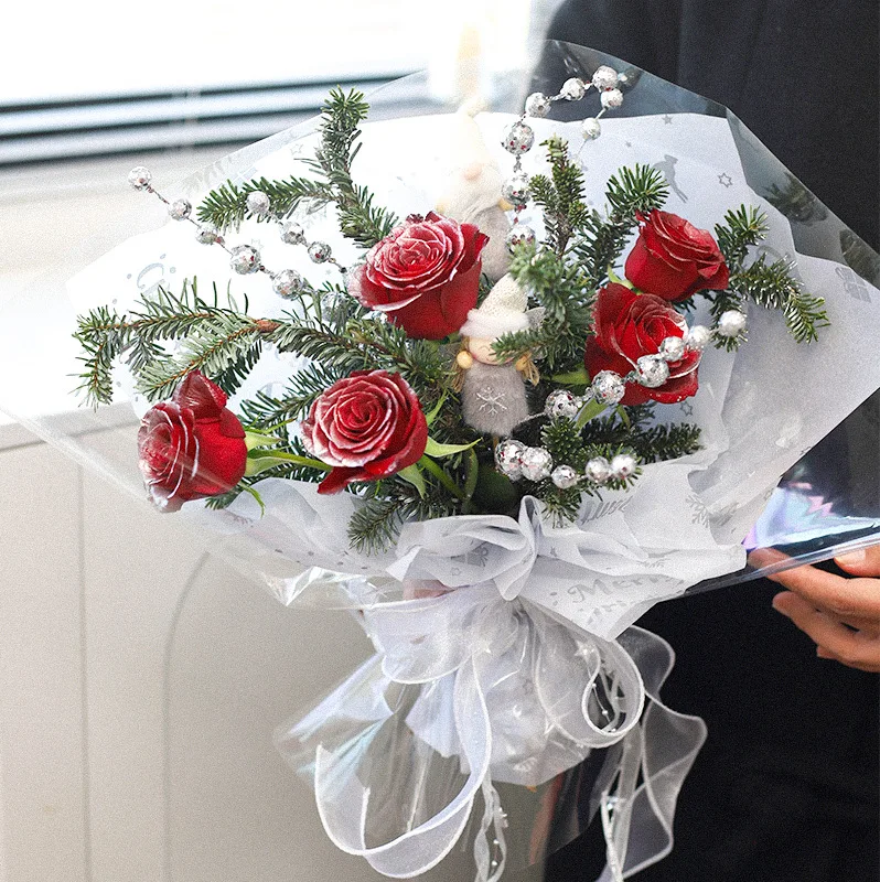 New Year Korean Style Christmas Kraft Paper Coated Flower Wrapping Paper with Snowman Reindeer and Tree for Gift Boxes Crafts