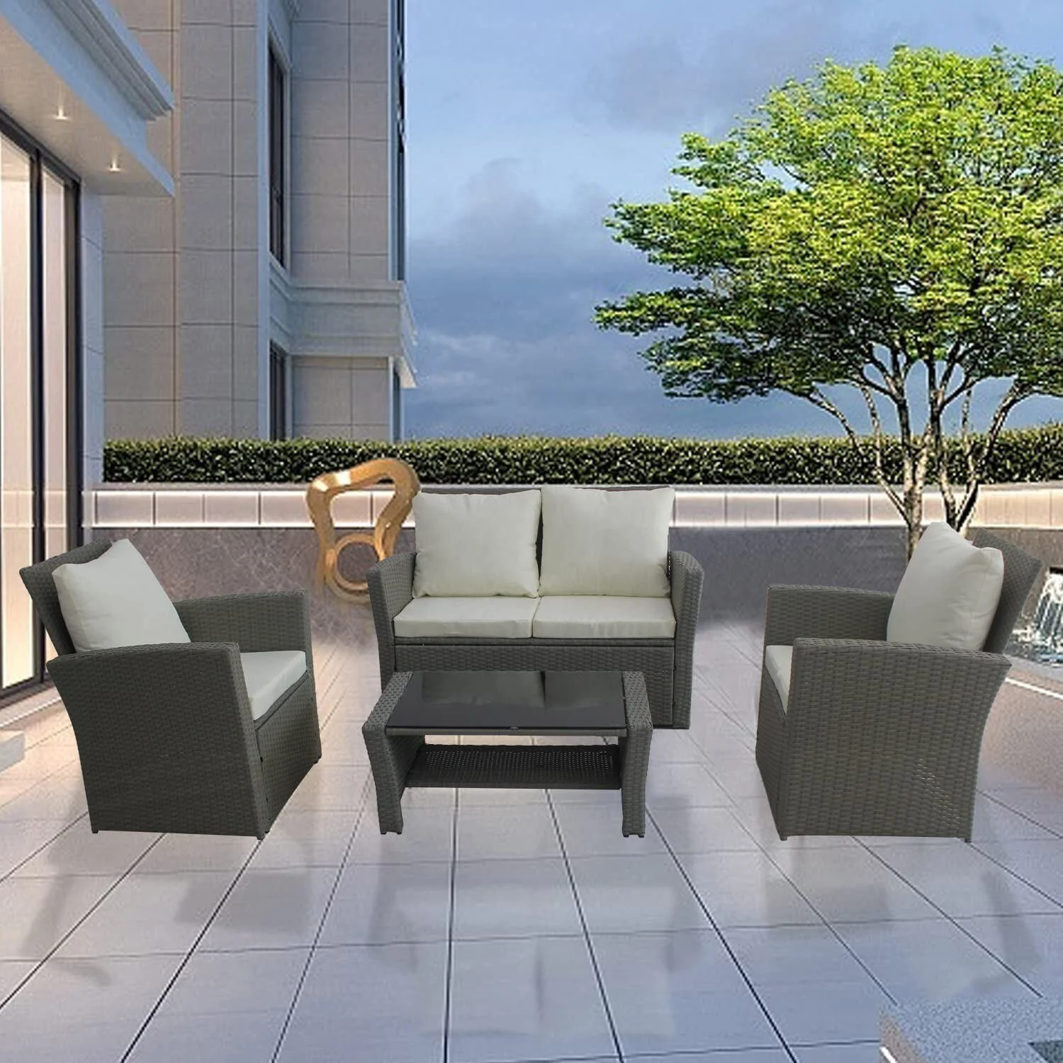 Rattan Garden Furniture Sofa 4 Piece Patio Set Table Chairs SFS009