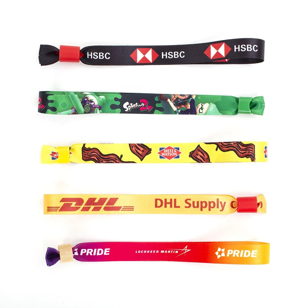 Eco Friendly RPET Adjustable Plastic Clip Event Party Bracelet Custom Festival Soft Fabric Woven Wristbands Bracelet