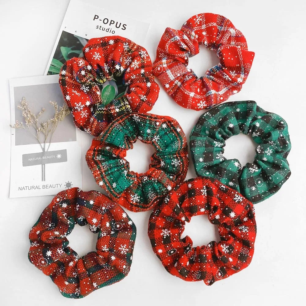 
Good quality Christmas custom printed hair scrunchies fashion unique elastic hair band cute girls hair ties 