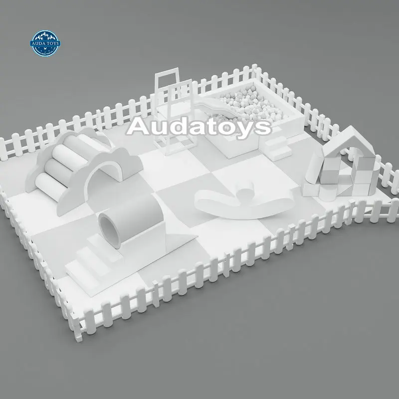 White and Gray Indoor Softplay Playground Equipment Kids Party Rental Mobile Play Area with Wood and Foam for Home Use