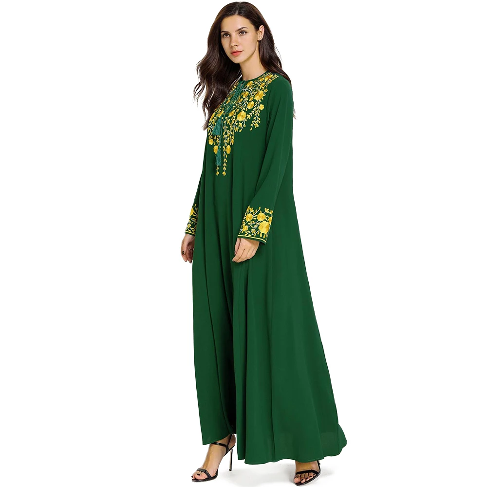
Zakiyyah 9002 Muslim embroidered dress islamic clothing women abaya wholesale leisure formal dubai kaftan green caftan 