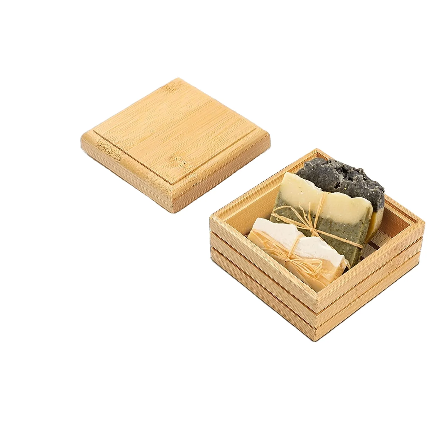 Wood Soap Box, Bamboo Soap Dish Tray Holder Storage Rack Container Hand Craft Bathtub Shower Dish Accessories Keeps Soap Dry for