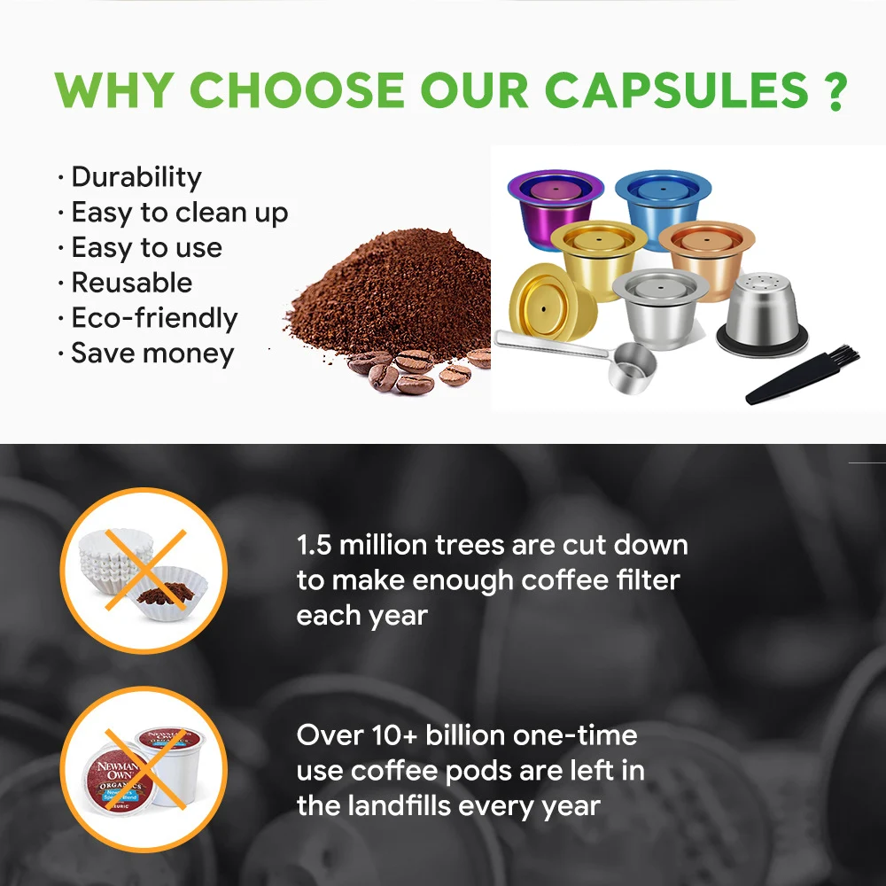 Reusable Espresso Capsules Stainless Steel Refillable Coffee Pods Reusable Espresso Pods Compatible with Nespresso Machines