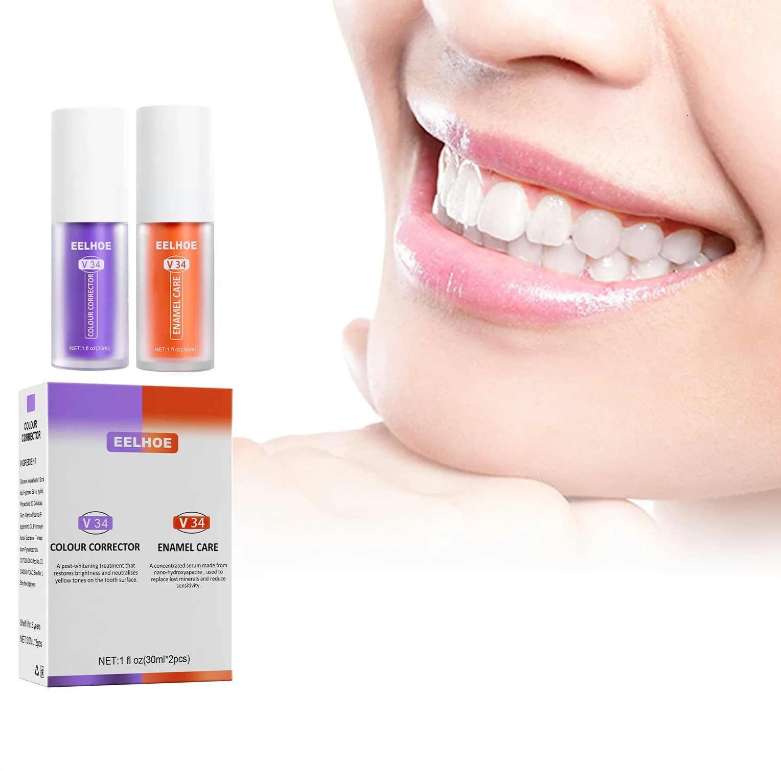Eelhoe OEM Teeth Cleansing V34 Colour Corrector Removes Stains Whitening Staining Teeth Whitening Oral Hygiene Toothpaste