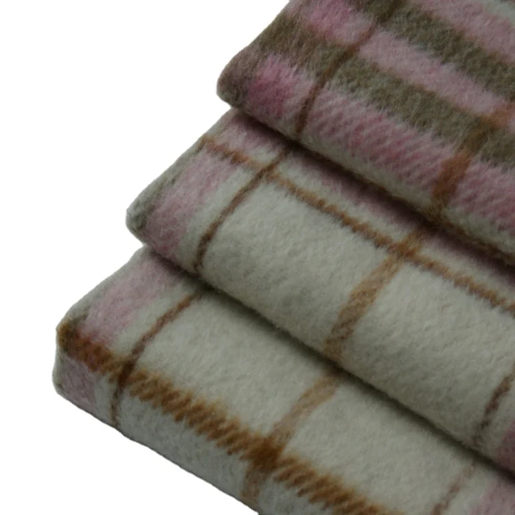 new season huahongtextile polyester and wool fabric with check style for winter overcoat