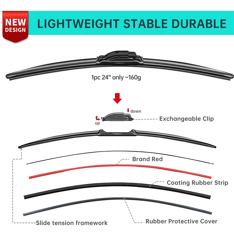 Innovative Design Kction Best Selling Windshield Wiper K-770 Red PC Board Frameless 16 Adaptors Multi Functional Car Wiper Blade