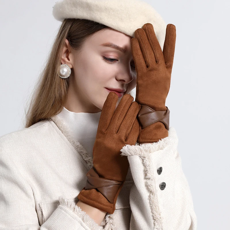 Fashion Hand-sewing soft leather wool lined shearling fur women winter warm outdoor men Australia double face sheepskin gloves