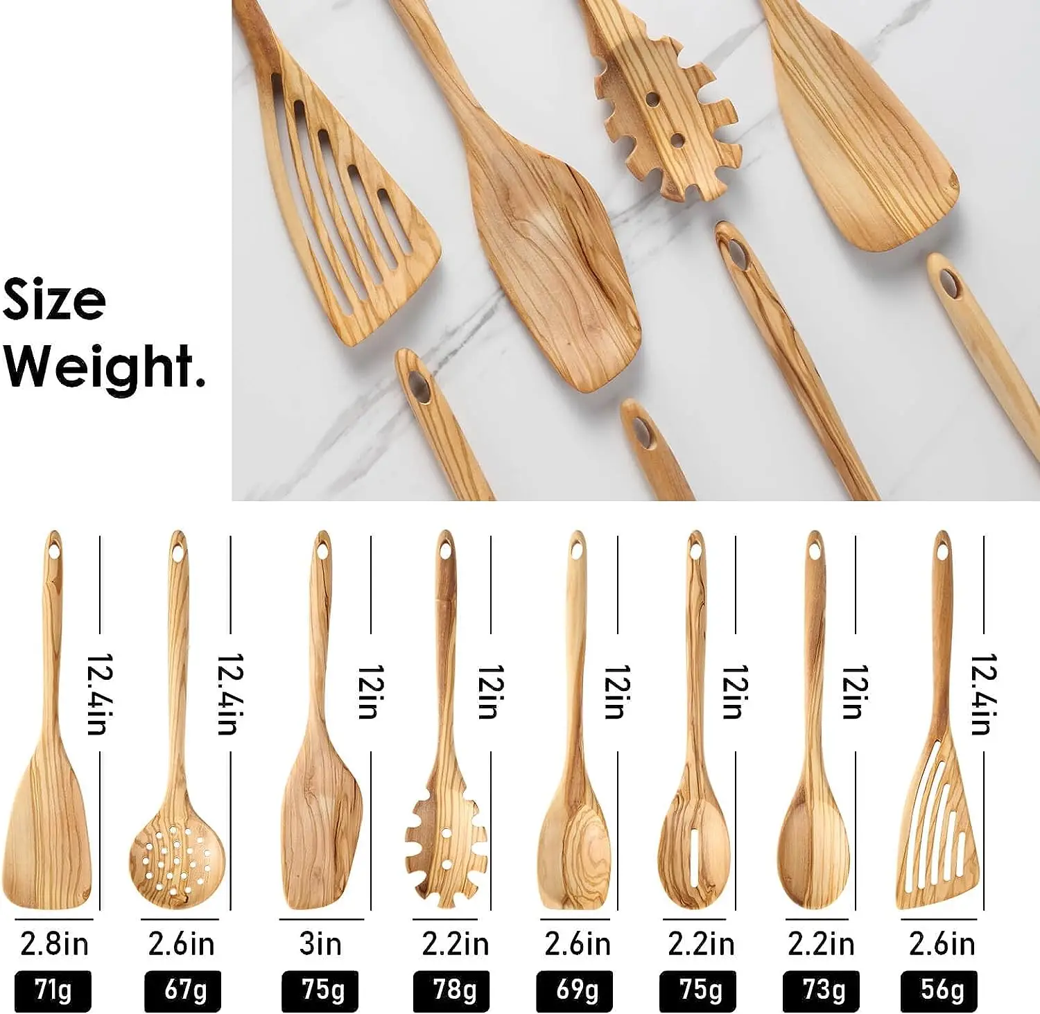 Olive Wood Utensis Set-8 PCS Natural Olive Wood Kitchen Cooking Tools with Fat Spatula