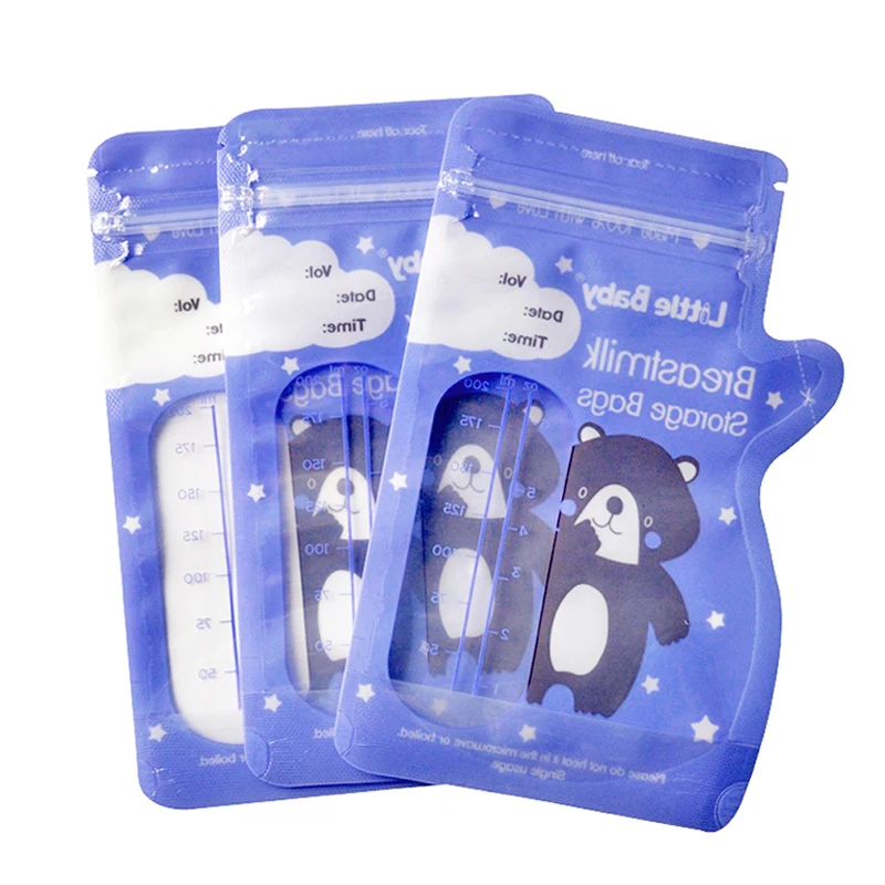  Custom double ziplock pre-sterilized 200ml breast milk storage bags 50 pcs breastfeeding