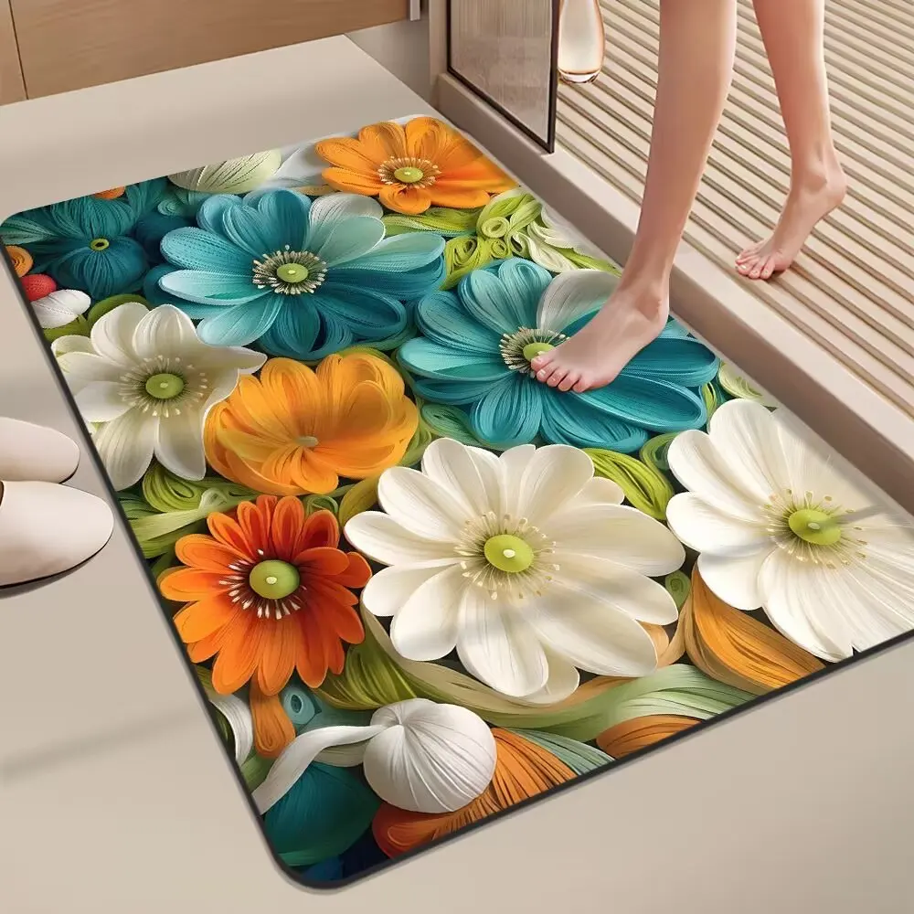 CF custom 3D flower rubber quick dry non anti slip absorbent diatomite bathmate floor mat bathroom shower bath rug mats