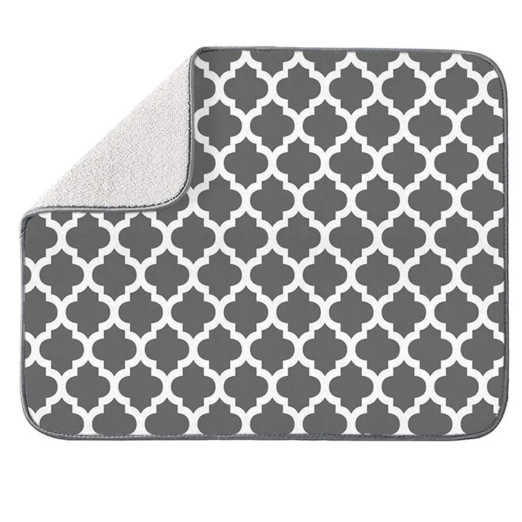 colorful printed absorbent dishes drainer/rack mat for countertop, microfiber dish drying pads kitchen counter draining pad
