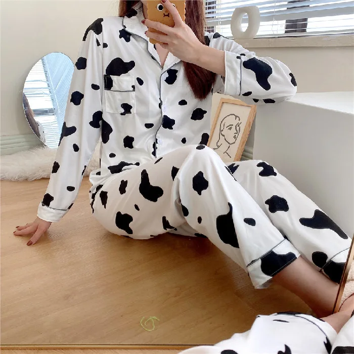 korean sleepwear pajama womens best selling monsoon Long-sleeved cardigan home service cartoon suit Cotton sleep wear piyama set