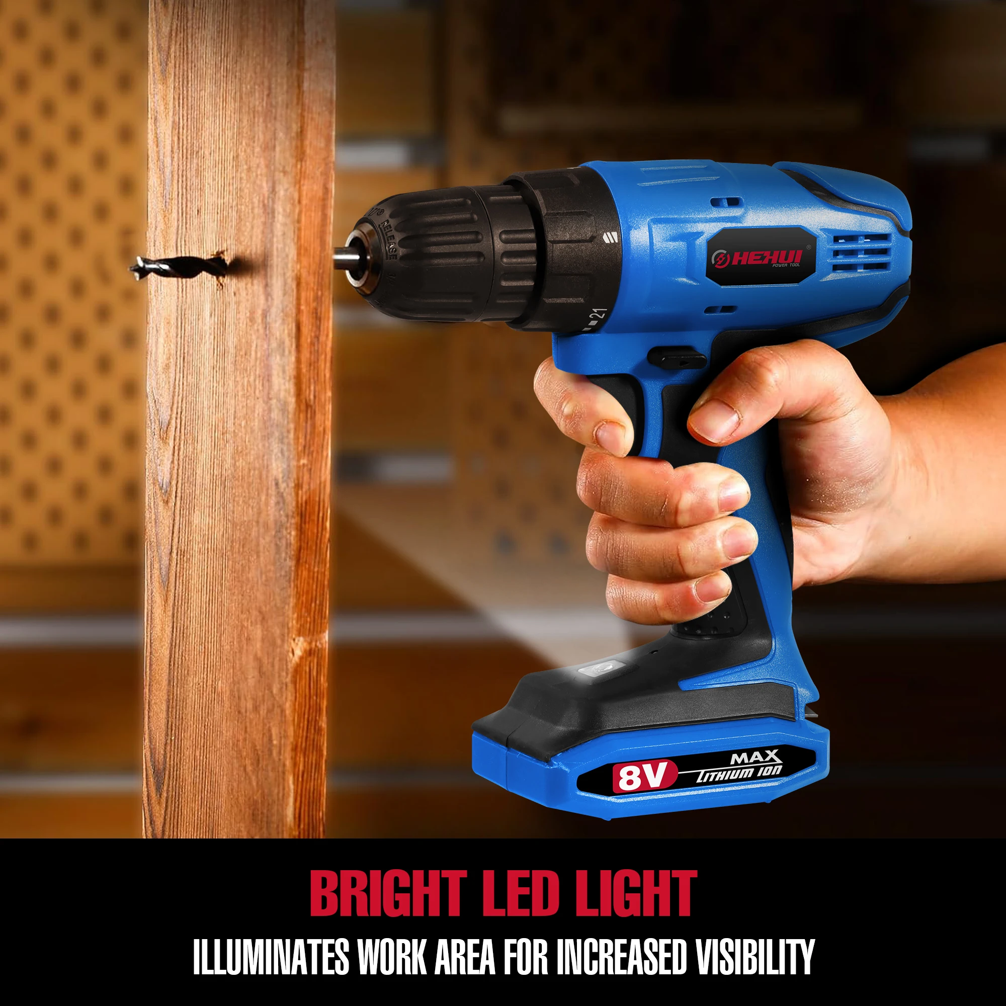 Hehui 8V Cordless Hammer Power Screwdriver 2 Speed 10 Mm Drill Driver