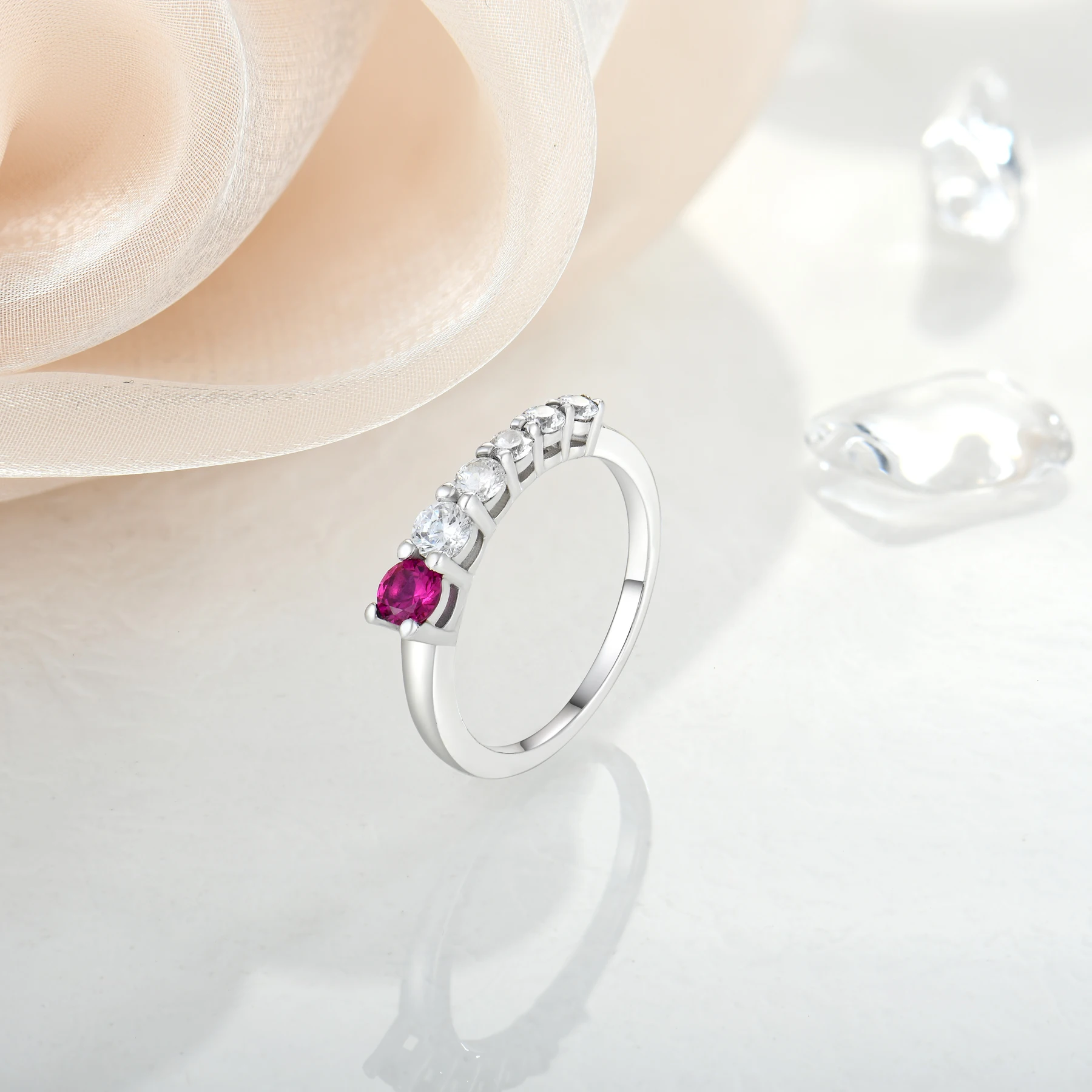 925 silver rings 4 mm red cricket and 3.5 mm round white vermiculite wedding ring for women Simplicity and fashion