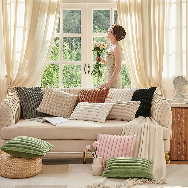 Hot sale sofa cushion covers solid pillowcase bed chair home decor pillow case plush custom size pillow case