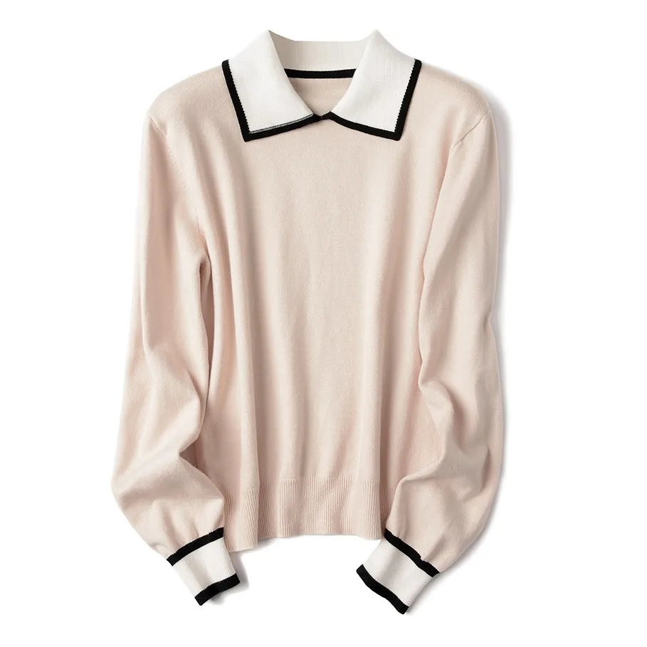 UG Winter New Design Solid Plain Knitted Pullover 12gg Lapel Knitted Basic Polo Sweater for Women