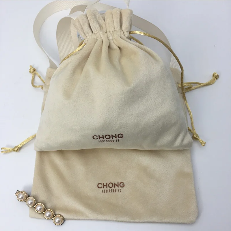 Custom Logo Printed Velvet Pouch Luxury Perfume Jewelry Gift Drawstring Velvet Bags