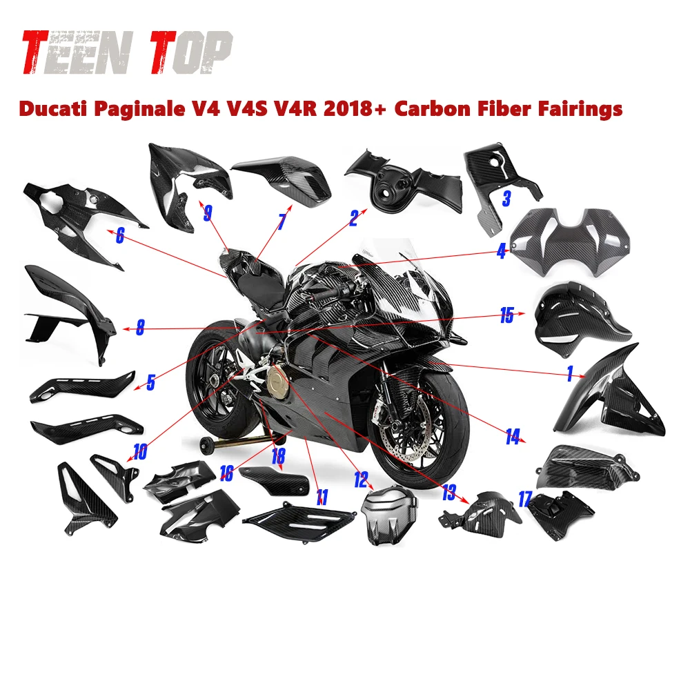 Глянцевая передняя панель из 100% саржевого переплетения для мотоцикла Ducati Panigale V4 V4S V4R 2018-2020, карбоновые обтекатели