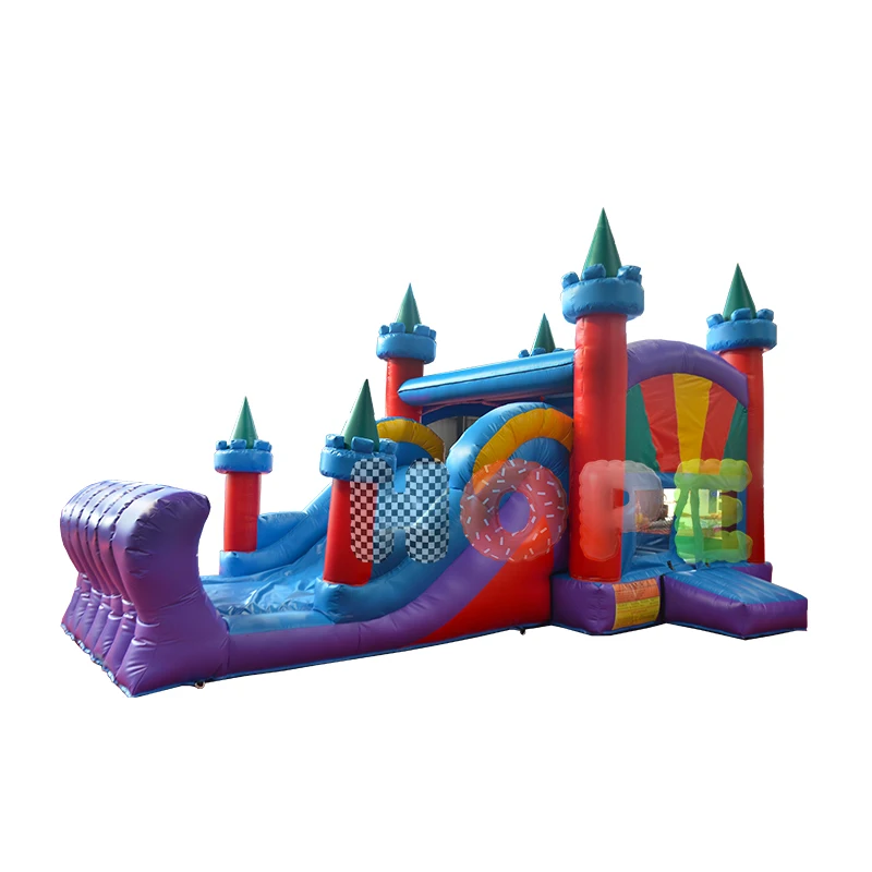 Commercial classic inflatable bouncy castle cartoon theme art banner panels inflatable bounce house water slide combo for sale