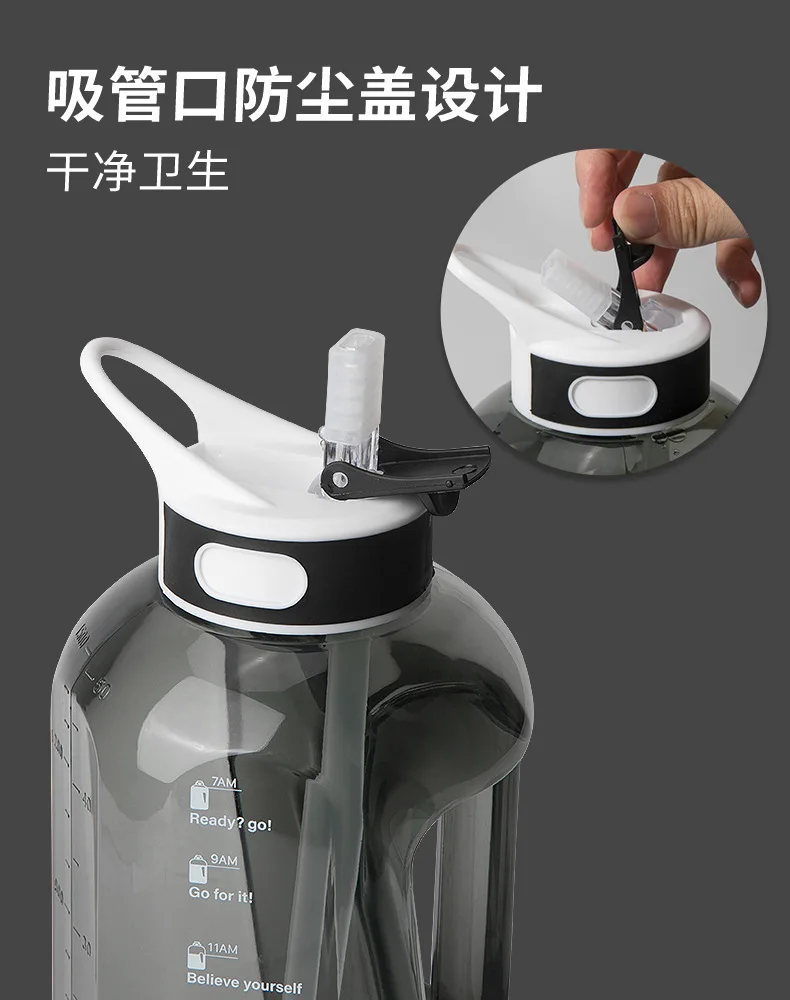 1 gallon water bottle with straw  Gym sports bottle with Measurement  Large Water Jug  with handle wholesale