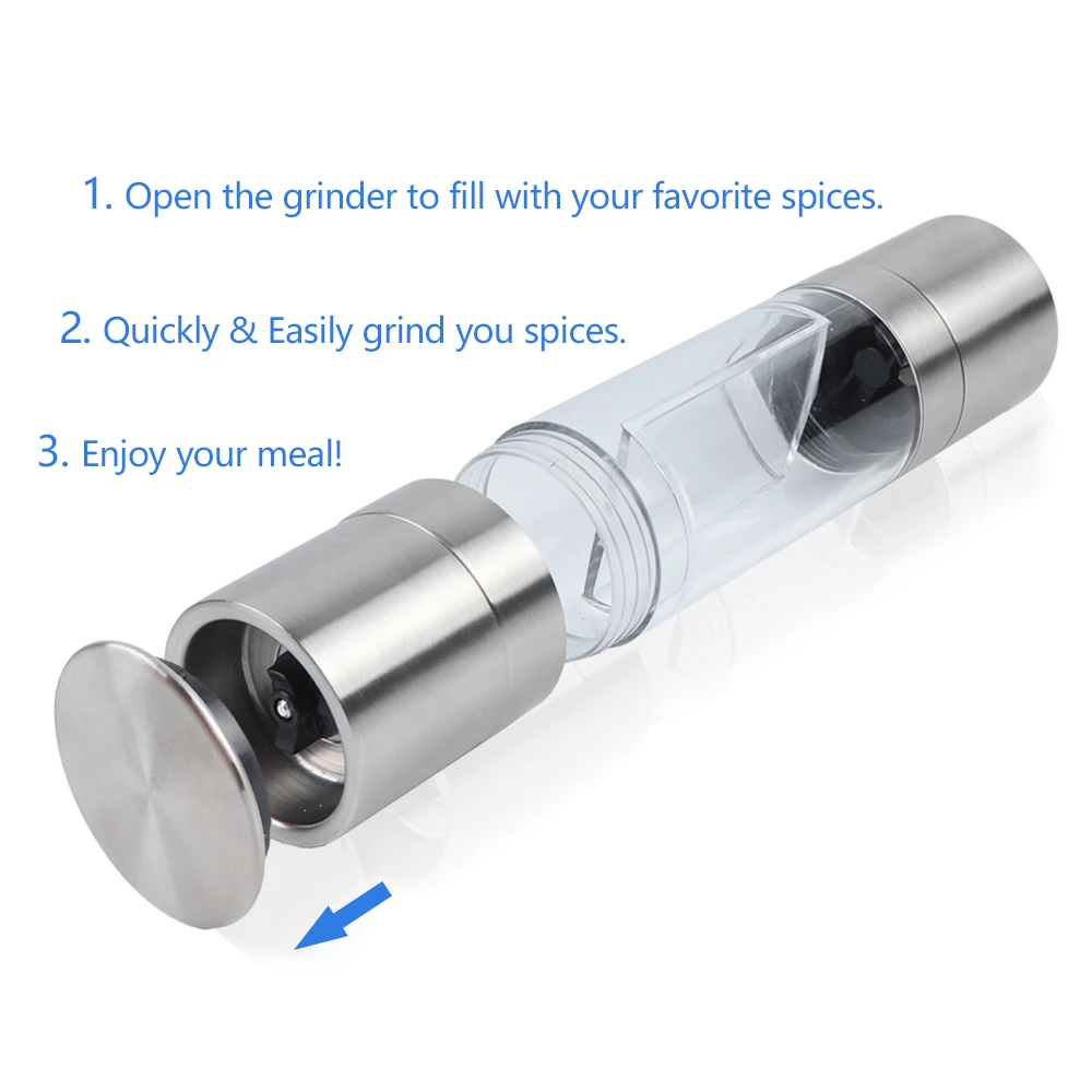 B02-0244 Hot Sell 2 in 1 Stainless Steel Salt and Pepper Mill Set Manual Salt and Pepper Grinder Set Spice Mill for Kitchen