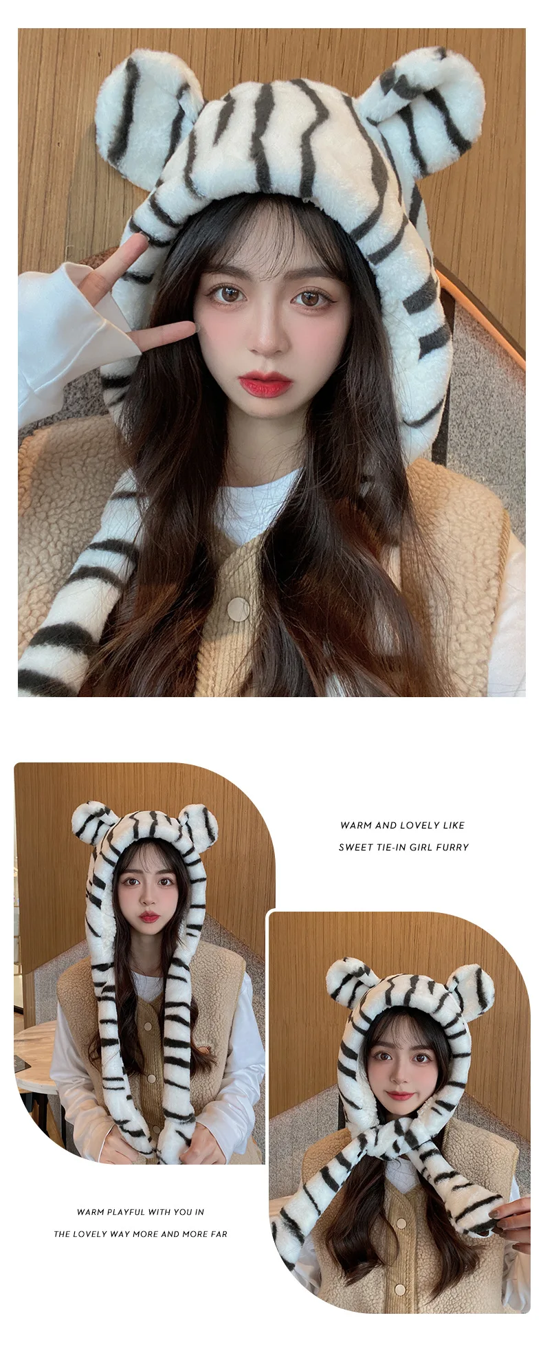 Hot selling Warm Tiger animal hats with Moving tail Plush Toys for Unisex Adult Children Family moving hat tiger