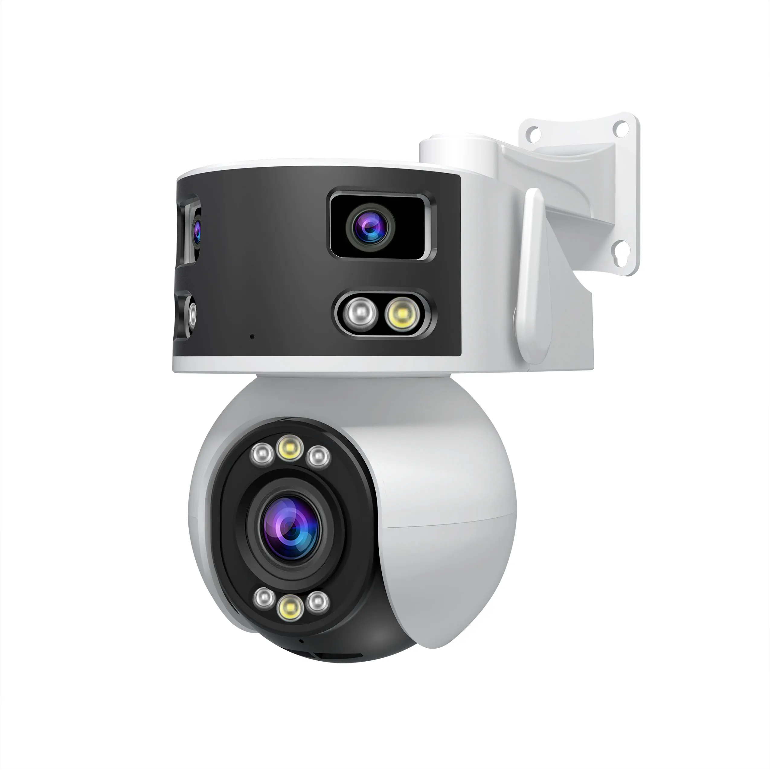 Srihome SH055 8|MP Three Lens Ultra Wide Angle Gun Ball Linkage Camera 180 ° Panoramic View 5X Zoom PTZ CCTV System IP Camera