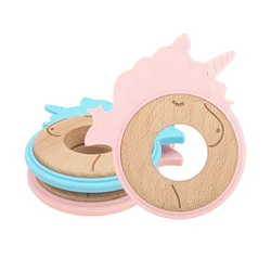 New Design Silicone Wood Baby Unicorn Teether Baby Soft Teether Toy