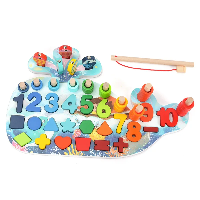 New Arrival  Wooden Fishing Board Early Education Toys Montessori Digital Blocks Puzzle Children Magnetic Mosaic Matching Game