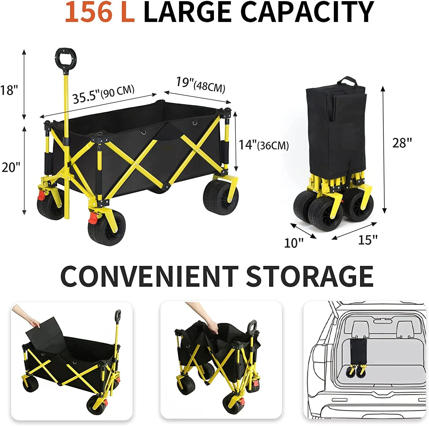 Collapsible Folding Wagon, Heavy Duty Utility Beach Wagon Cart with Big Wheels,  for camping and outdoor