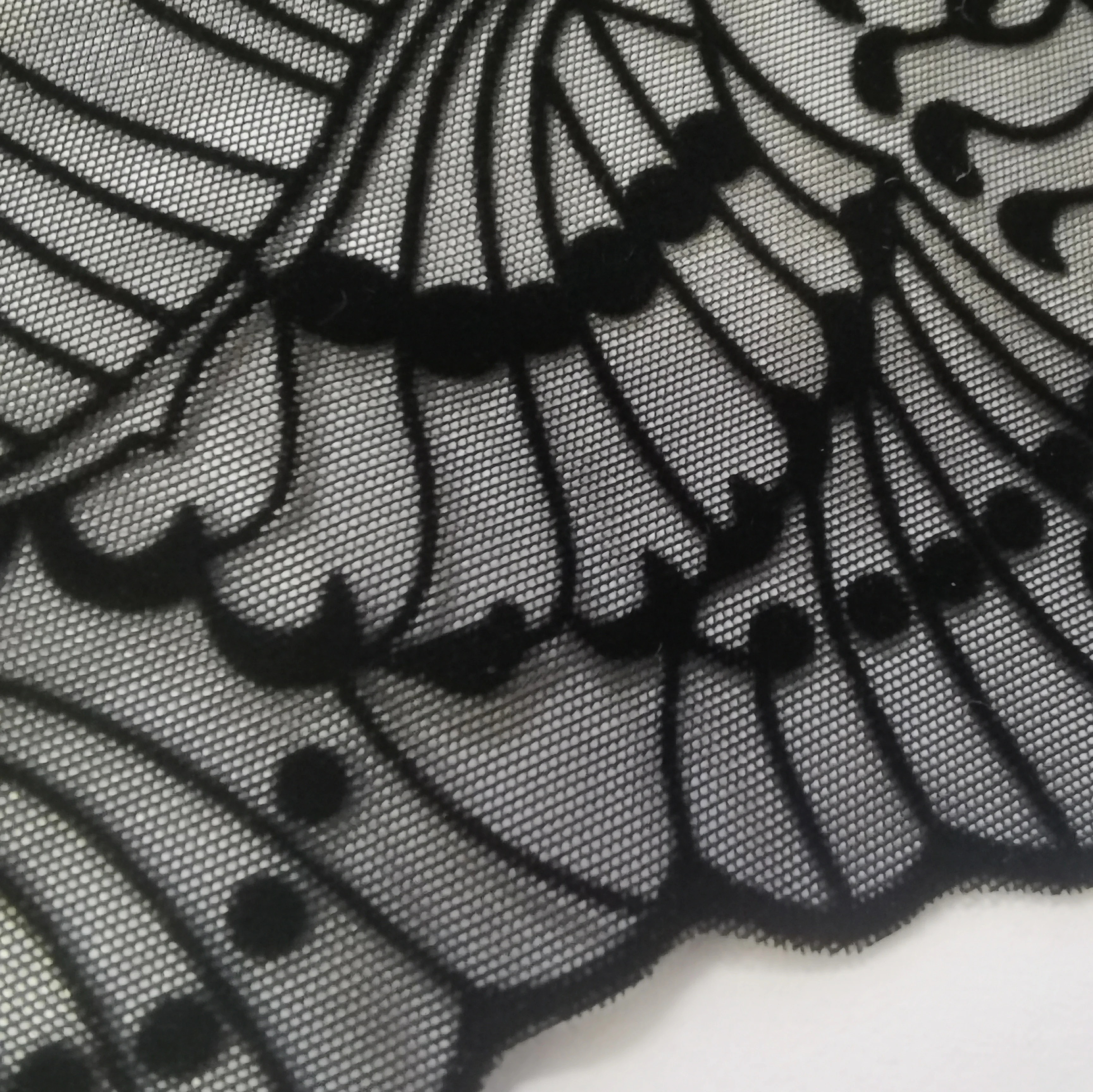 2023 New fashion design 75 Nylon 25 spandex 80gsm velvet edge jacquard mesh lingerie fabric