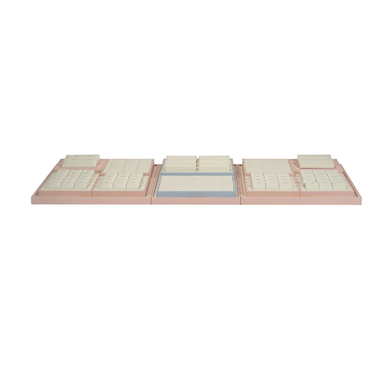 Wholesale Luxury Beige Colour Wood Windows Jewelry Set Display Bust Necklace Bracelet Jewelry Display  Tray