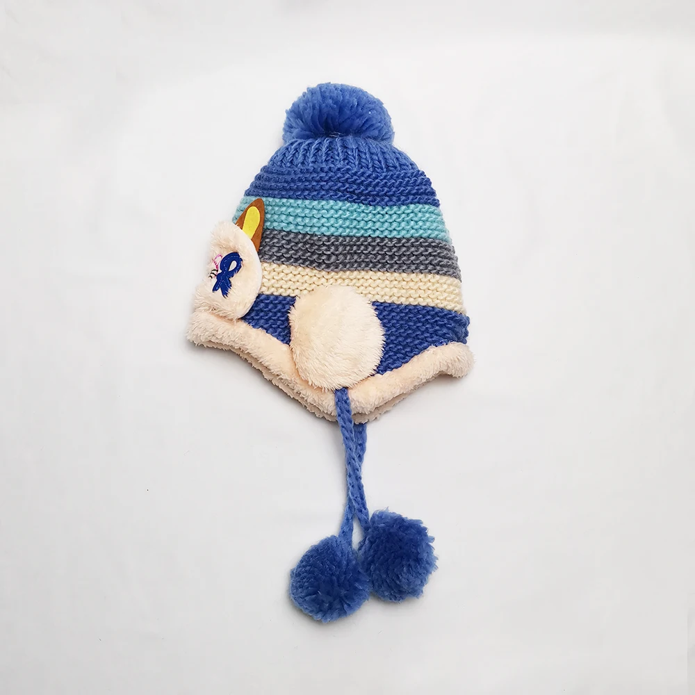 Ear Muffs Winter Baby Hat Best Sale Child Kids Fleece Bonnet Thick Cotton Yarn Knitted  Beanie Hats Pom Pom Woolen Caps