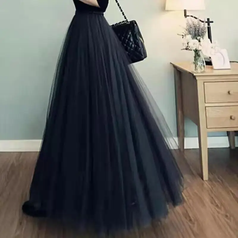3 layers skirt Womens Summer Midi Tulle Skirts Female A-line High Waist Tutu Pleated For Women School Sun Skirt