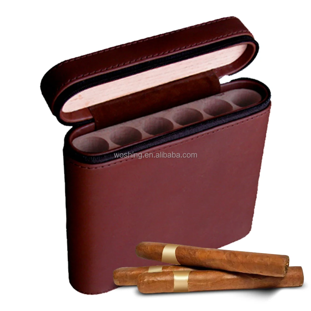 Hot Selling Custom logo PU Leather  Cedar Inside Portable Cigar case