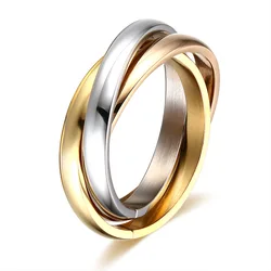 European and American super flow jewelry wholesale 3 mm classic three ring ring 3 color ring titanium steel jewelry