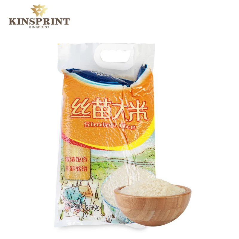 tui nhua Custom printing plastic basmati rice 5kg bag with handle, four side sealed Bag for Rice