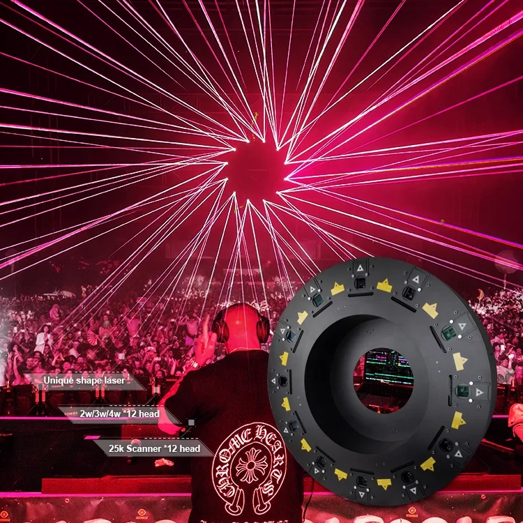 Пользовательская 3D-анимация 2 Вт * 12 24 dj rgb полноцветная движущаяся головка лазерный свет для диско-вечеринки dmx show system