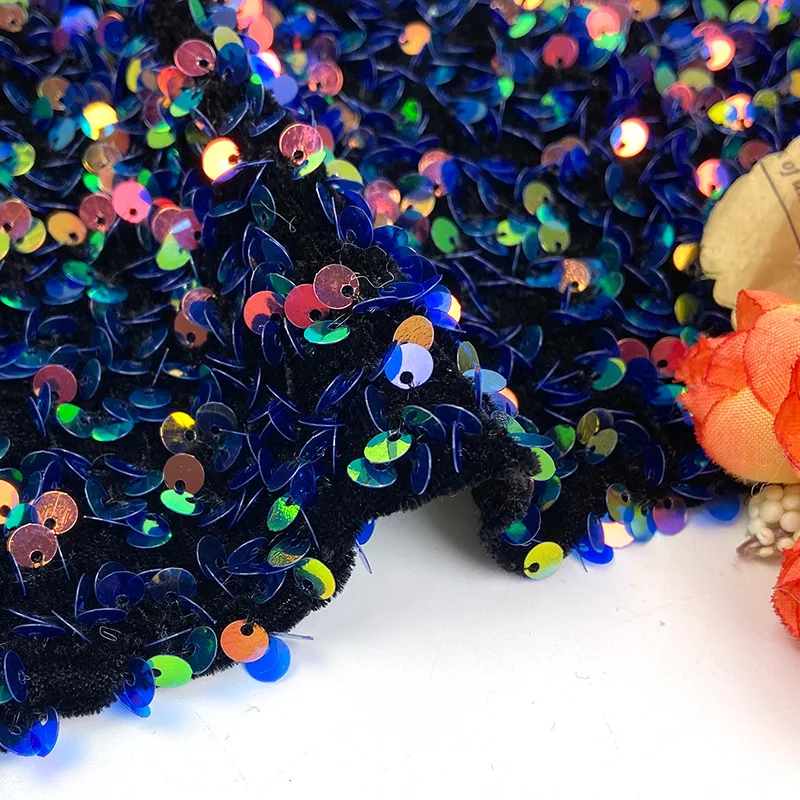 Оптовая продажа эластичная однотонная Бархатная ткань с вышивкой и блестками