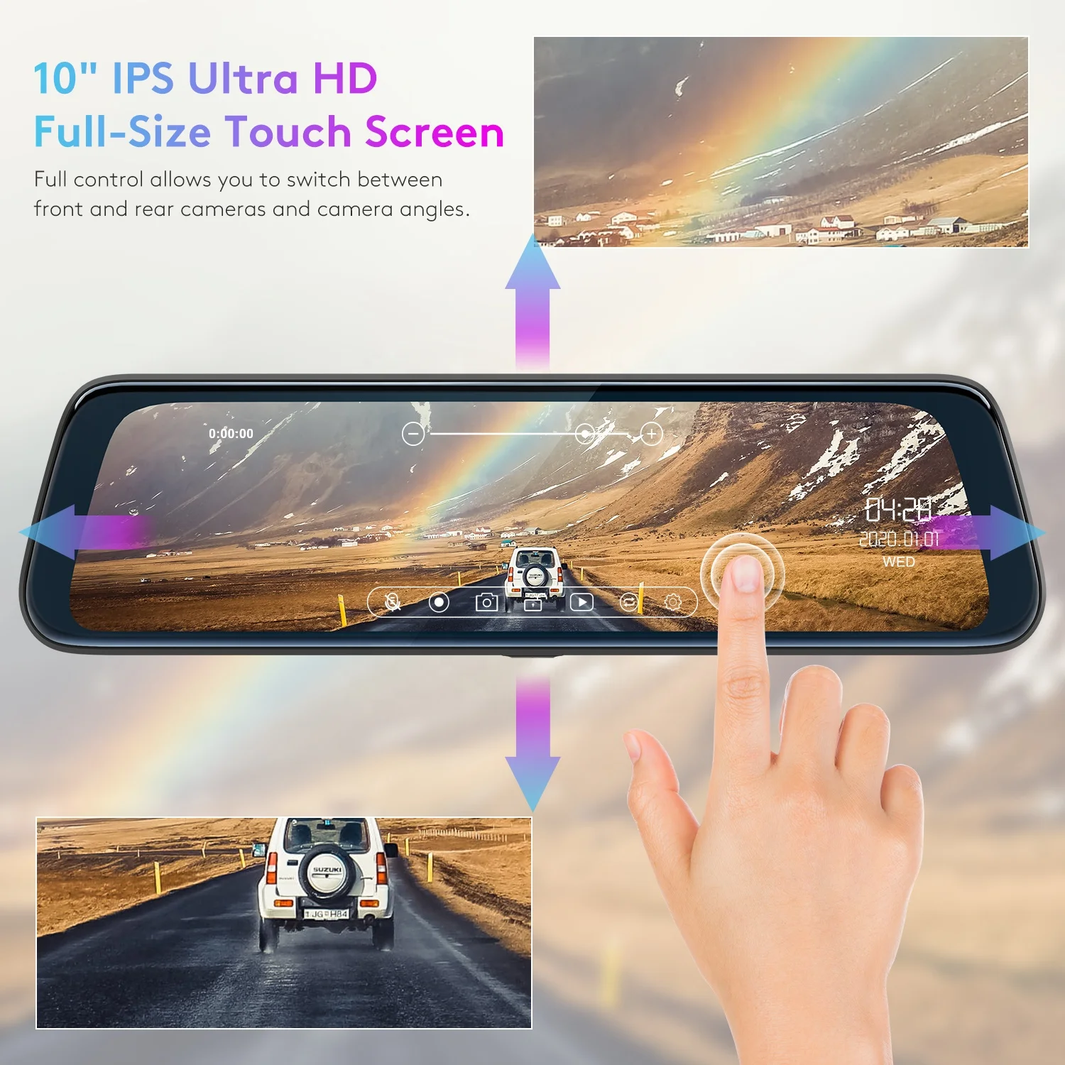 ThiEYE Car Camera CarView 2 Dual Lens Full HD 1080P Mirror Rearview 10 inch With Touch Screen Video Recorder Camcorder